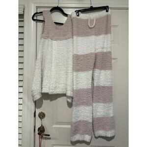 POL pink/white striped fuzzy, comfy, cozy lounge wear set long pants sz S #1597